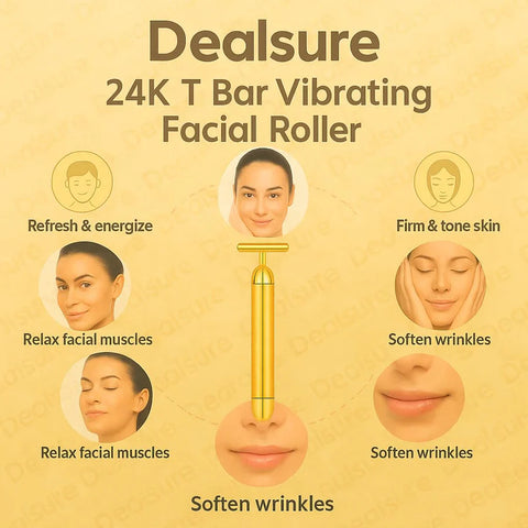 24K Gold Energy Beauty Bar Electric Facial Massage Roller Pro